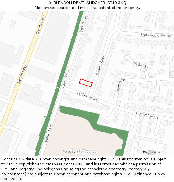 3, BLENDON DRIVE, ANDOVER, SP10 3NQ: Location map and indicative extent of plot