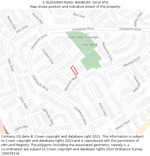 3, BLENHEIM ROAD, BANBURY, OX16 9TQ: Location map and indicative extent of plot