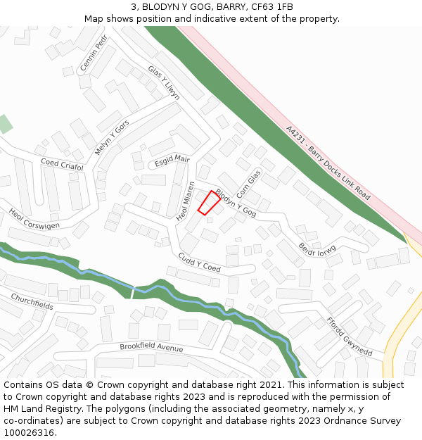 3, BLODYN Y GOG, BARRY, CF63 1FB: Location map and indicative extent of plot