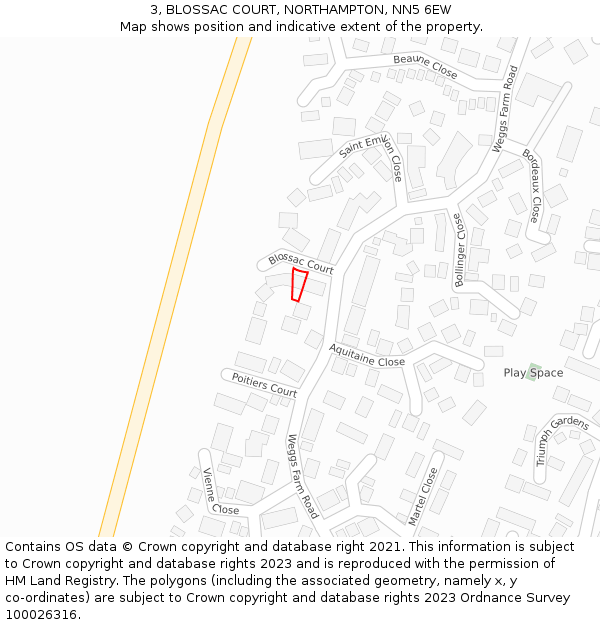3, BLOSSAC COURT, NORTHAMPTON, NN5 6EW: Location map and indicative extent of plot
