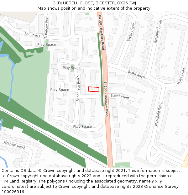 3, BLUEBELL CLOSE, BICESTER, OX26 3WJ: Location map and indicative extent of plot