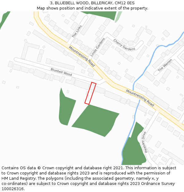 3, BLUEBELL WOOD, BILLERICAY, CM12 0ES: Location map and indicative extent of plot