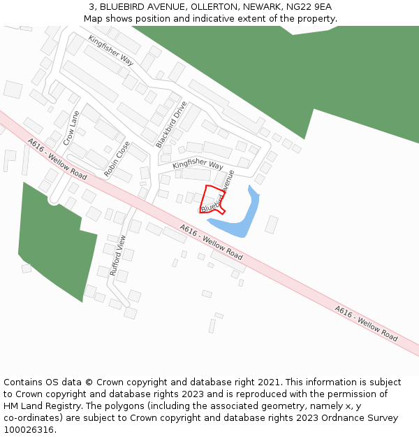 3, BLUEBIRD AVENUE, OLLERTON, NEWARK, NG22 9EA: Location map and indicative extent of plot