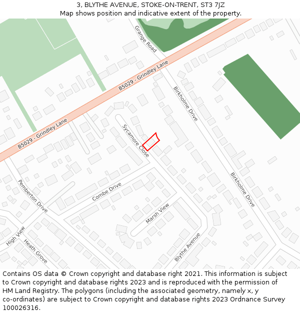 3, BLYTHE AVENUE, STOKE-ON-TRENT, ST3 7JZ: Location map and indicative extent of plot