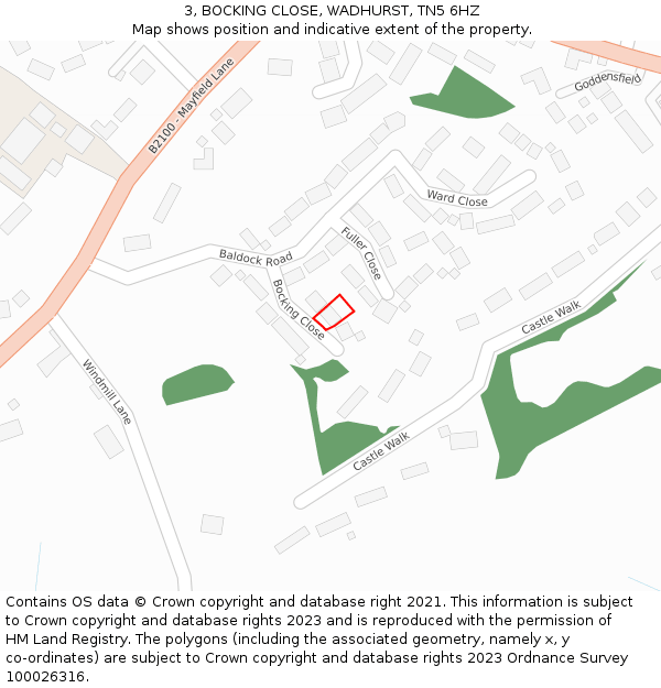 3, BOCKING CLOSE, WADHURST, TN5 6HZ: Location map and indicative extent of plot