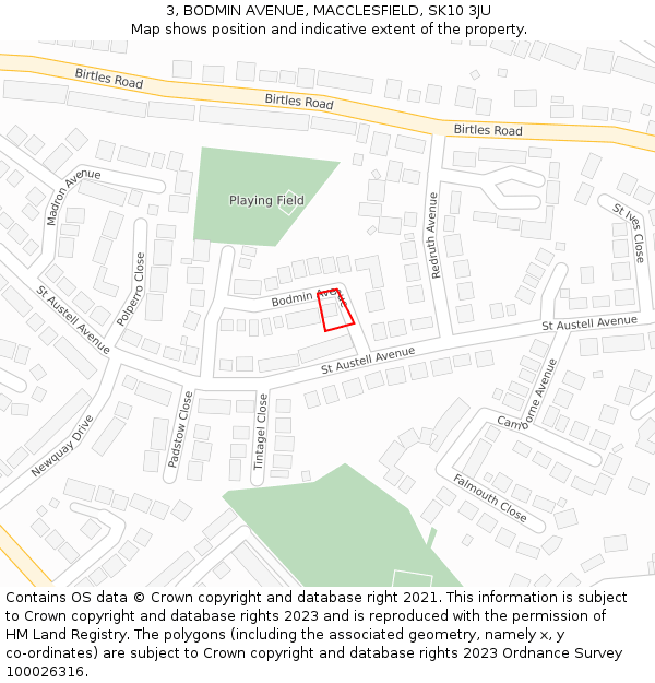 3, BODMIN AVENUE, MACCLESFIELD, SK10 3JU: Location map and indicative extent of plot