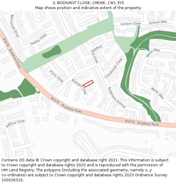 3, BODNANT CLOSE, CREWE, CW1 3YS: Location map and indicative extent of plot