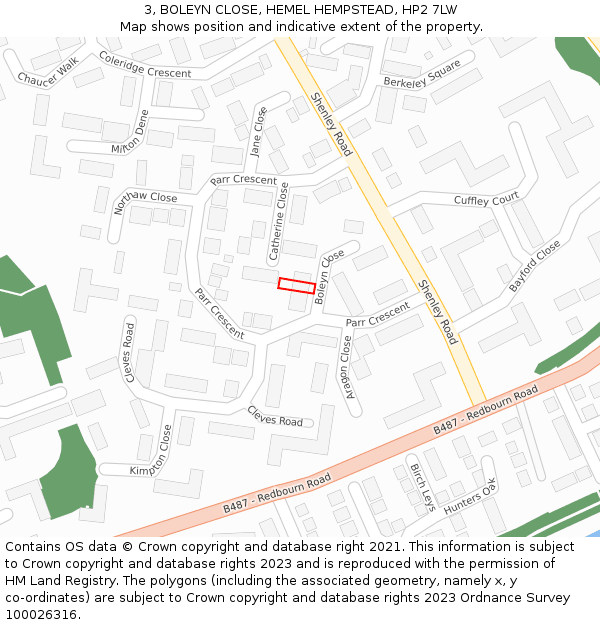 3, BOLEYN CLOSE, HEMEL HEMPSTEAD, HP2 7LW: Location map and indicative extent of plot