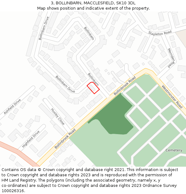 3, BOLLINBARN, MACCLESFIELD, SK10 3DL: Location map and indicative extent of plot