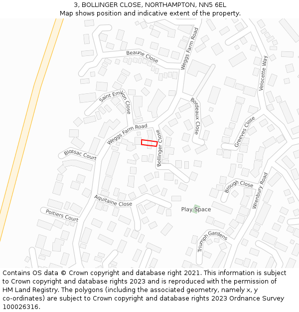 3, BOLLINGER CLOSE, NORTHAMPTON, NN5 6EL: Location map and indicative extent of plot