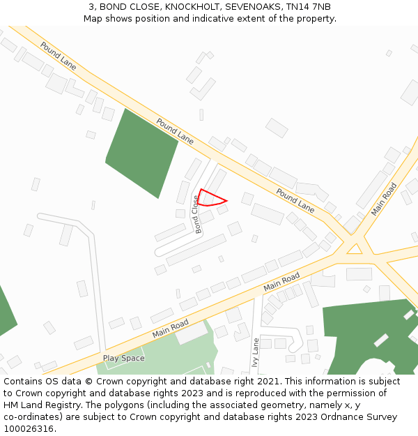 3, BOND CLOSE, KNOCKHOLT, SEVENOAKS, TN14 7NB: Location map and indicative extent of plot