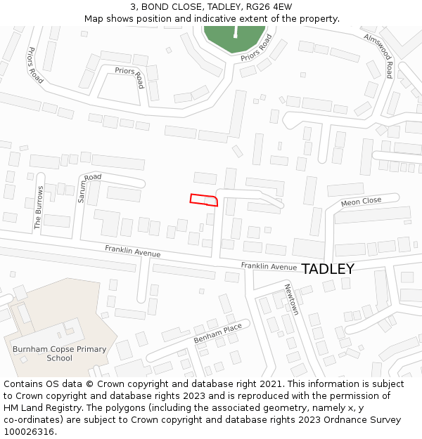 3, BOND CLOSE, TADLEY, RG26 4EW: Location map and indicative extent of plot