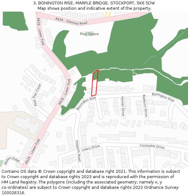 3, BONINGTON RISE, MARPLE BRIDGE, STOCKPORT, SK6 5DW: Location map and indicative extent of plot