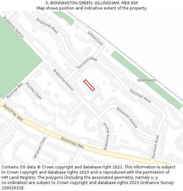 3, BONNINGTON GREEN, GILLINGHAM, ME8 6SF: Location map and indicative extent of plot