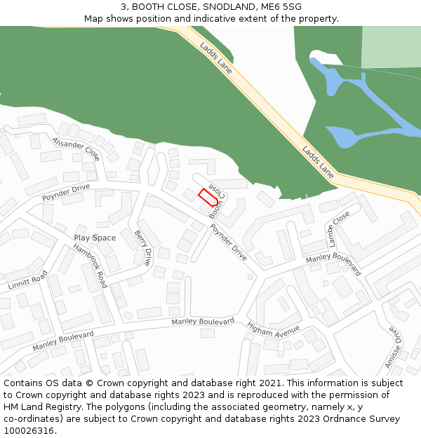 3, BOOTH CLOSE, SNODLAND, ME6 5SG: Location map and indicative extent of plot