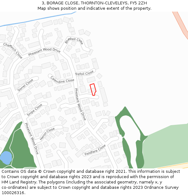 3, BORAGE CLOSE, THORNTON-CLEVELEYS, FY5 2ZH: Location map and indicative extent of plot