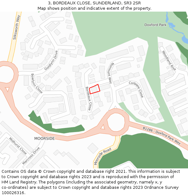 3, BORDEAUX CLOSE, SUNDERLAND, SR3 2SR: Location map and indicative extent of plot