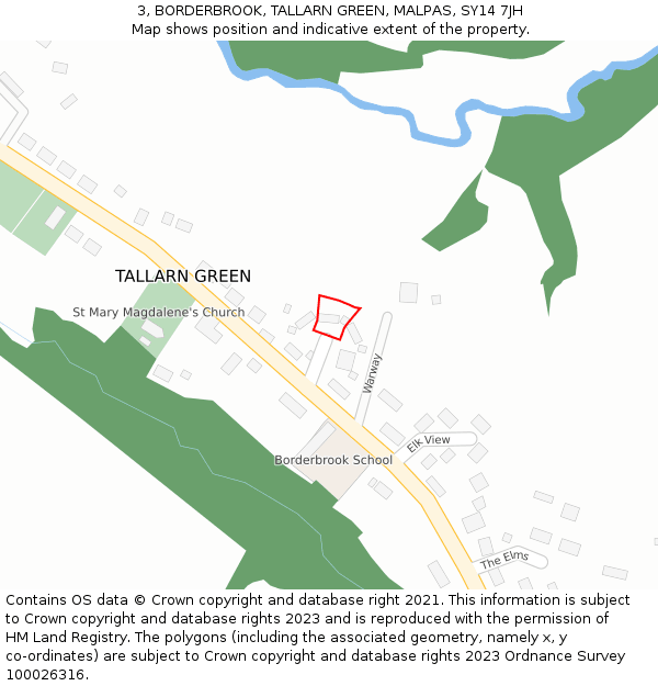 3, BORDERBROOK, TALLARN GREEN, MALPAS, SY14 7JH: Location map and indicative extent of plot