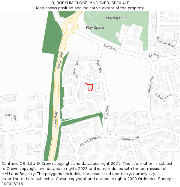 3, BORKUM CLOSE, ANDOVER, SP10 4LE: Location map and indicative extent of plot