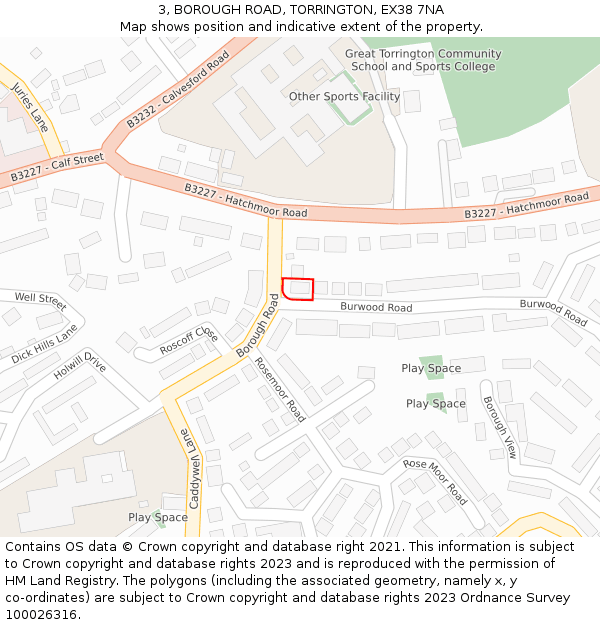 3, BOROUGH ROAD, TORRINGTON, EX38 7NA: Location map and indicative extent of plot