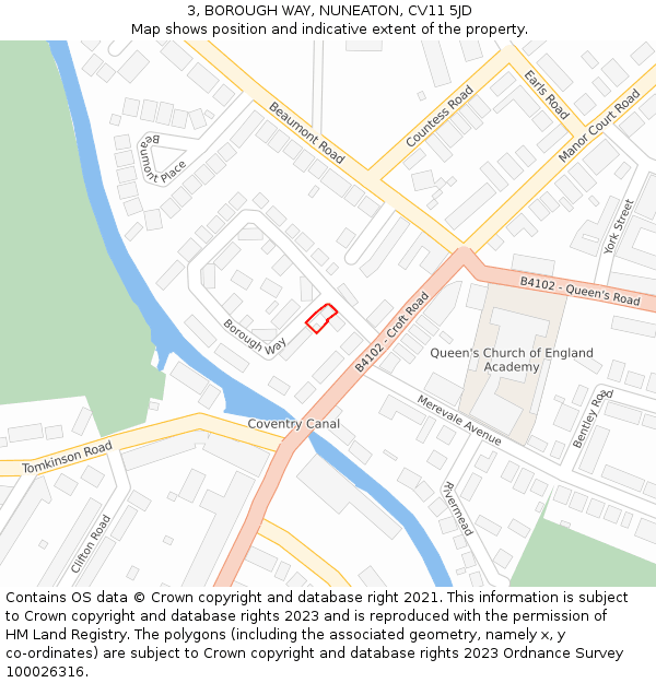 3, BOROUGH WAY, NUNEATON, CV11 5JD: Location map and indicative extent of plot
