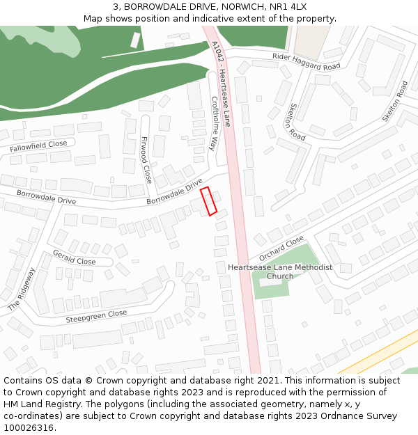 3, BORROWDALE DRIVE, NORWICH, NR1 4LX: Location map and indicative extent of plot