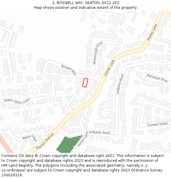 3, BOSWELL WAY, SEATON, EX12 2EZ: Location map and indicative extent of plot
