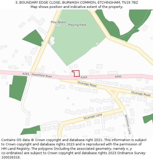 3, BOUNDARY EDGE CLOSE, BURWASH COMMON, ETCHINGHAM, TN19 7BZ: Location map and indicative extent of plot