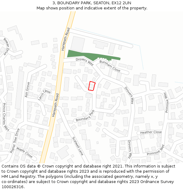 3, BOUNDARY PARK, SEATON, EX12 2UN: Location map and indicative extent of plot