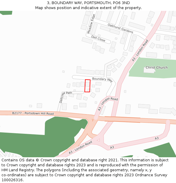 3, BOUNDARY WAY, PORTSMOUTH, PO6 3ND: Location map and indicative extent of plot