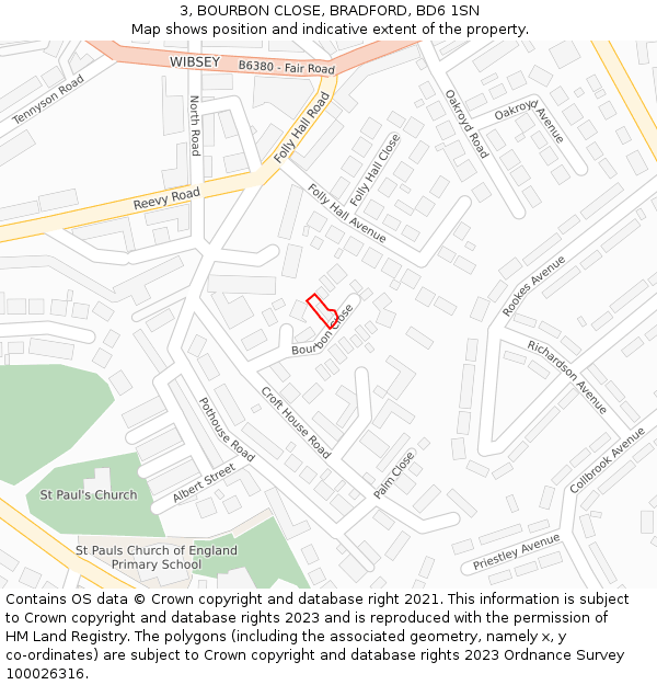 3, BOURBON CLOSE, BRADFORD, BD6 1SN: Location map and indicative extent of plot