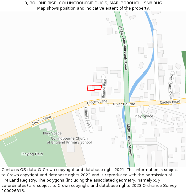 3, BOURNE RISE, COLLINGBOURNE DUCIS, MARLBOROUGH, SN8 3HG: Location map and indicative extent of plot