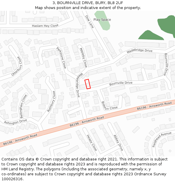 3, BOURNVILLE DRIVE, BURY, BL8 2UF: Location map and indicative extent of plot