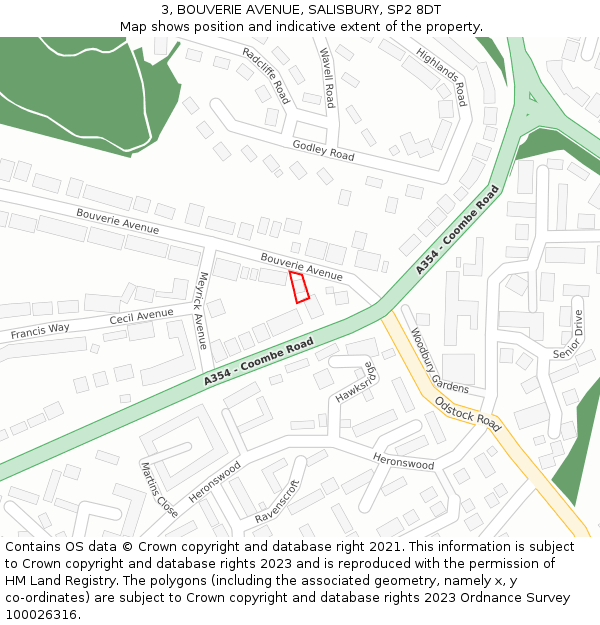 3, BOUVERIE AVENUE, SALISBURY, SP2 8DT: Location map and indicative extent of plot