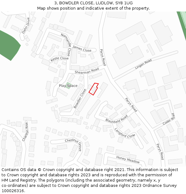 3, BOWDLER CLOSE, LUDLOW, SY8 1UG: Location map and indicative extent of plot