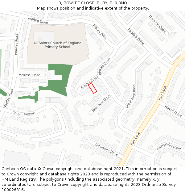 3, BOWLEE CLOSE, BURY, BL9 8NQ: Location map and indicative extent of plot