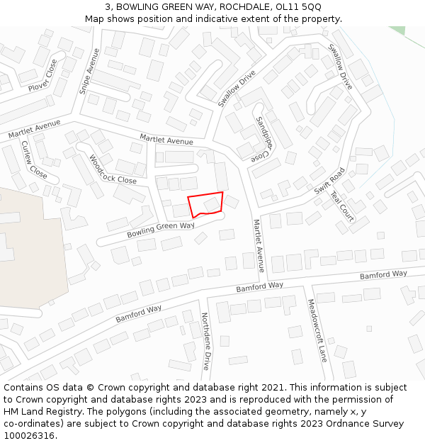 3, BOWLING GREEN WAY, ROCHDALE, OL11 5QQ: Location map and indicative extent of plot