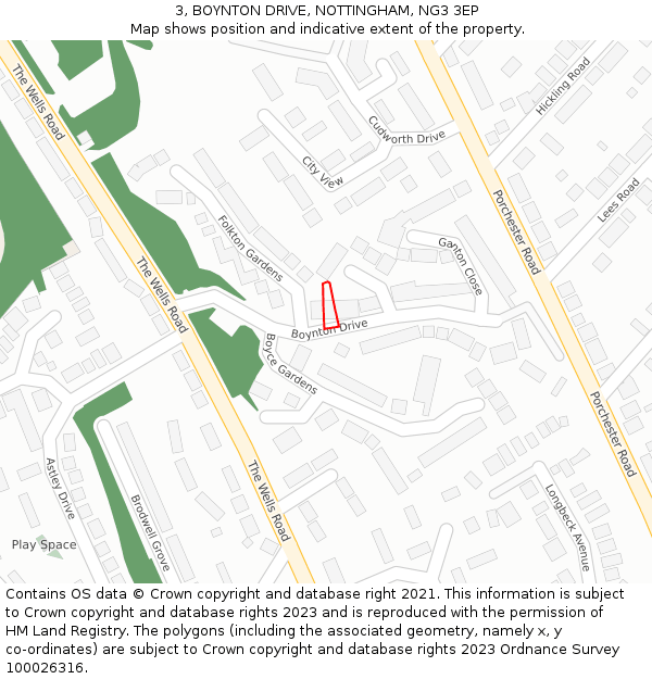 3, BOYNTON DRIVE, NOTTINGHAM, NG3 3EP: Location map and indicative extent of plot