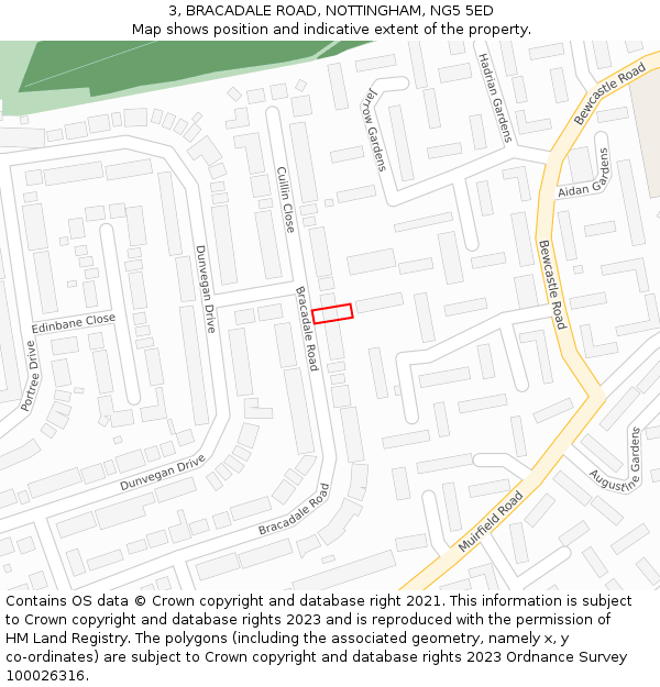 3, BRACADALE ROAD, NOTTINGHAM, NG5 5ED: Location map and indicative extent of plot