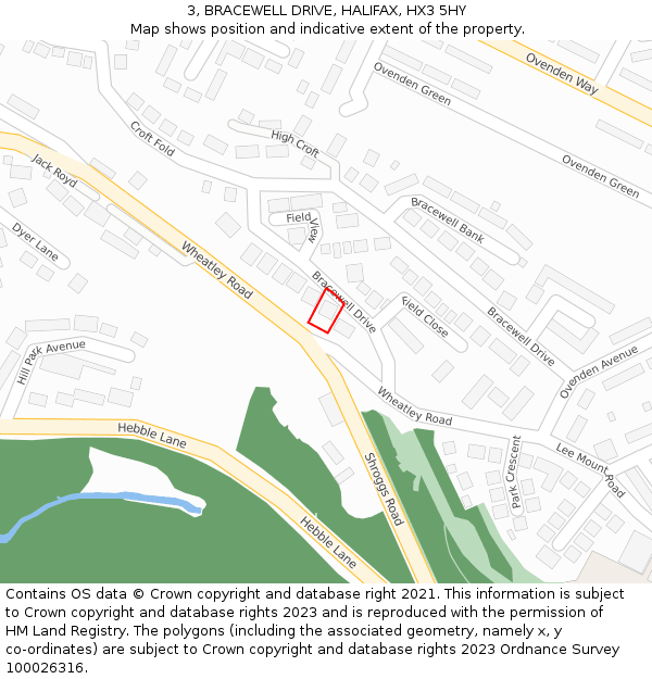 3, BRACEWELL DRIVE, HALIFAX, HX3 5HY: Location map and indicative extent of plot