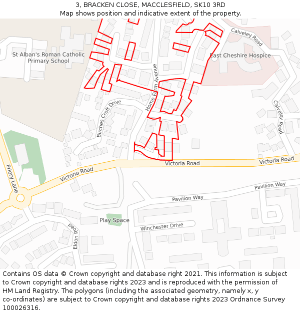 3, BRACKEN CLOSE, MACCLESFIELD, SK10 3RD: Location map and indicative extent of plot