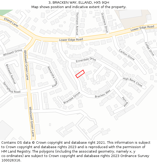 3, BRACKEN WAY, ELLAND, HX5 9QH: Location map and indicative extent of plot