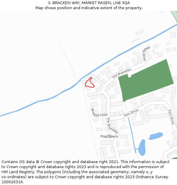 3, BRACKEN WAY, MARKET RASEN, LN8 3QA: Location map and indicative extent of plot