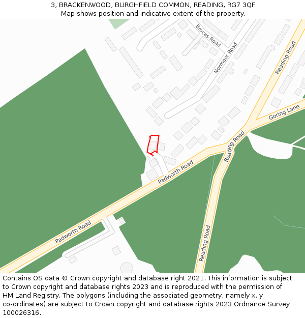 3, BRACKENWOOD, BURGHFIELD COMMON, READING, RG7 3QF: Location map and indicative extent of plot