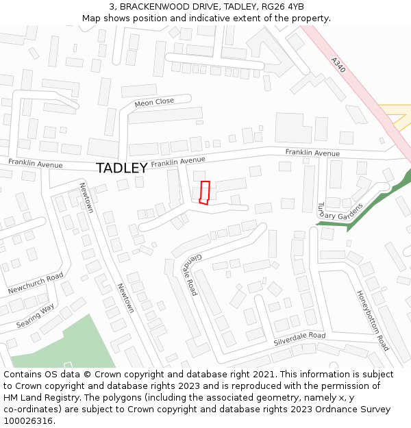 3, BRACKENWOOD DRIVE, TADLEY, RG26 4YB: Location map and indicative extent of plot