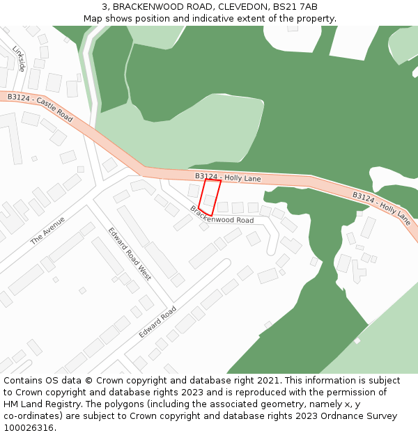 3, BRACKENWOOD ROAD, CLEVEDON, BS21 7AB: Location map and indicative extent of plot