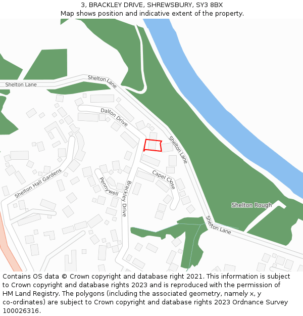 3, BRACKLEY DRIVE, SHREWSBURY, SY3 8BX: Location map and indicative extent of plot