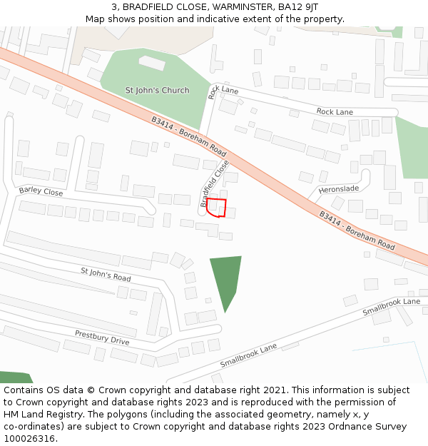 3, BRADFIELD CLOSE, WARMINSTER, BA12 9JT: Location map and indicative extent of plot