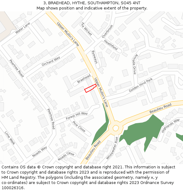 3, BRAEHEAD, HYTHE, SOUTHAMPTON, SO45 4NT: Location map and indicative extent of plot