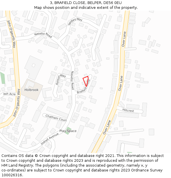 3, BRAFIELD CLOSE, BELPER, DE56 0EU: Location map and indicative extent of plot